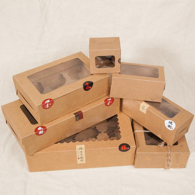 Large Brown Muffin packaging cupcake boxes Kraft-paper gift cake box with pvc window
