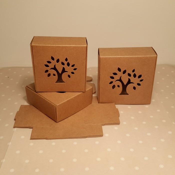 Diy soap cute gift candy packaging craft boxes small brown kraft paper tree window box